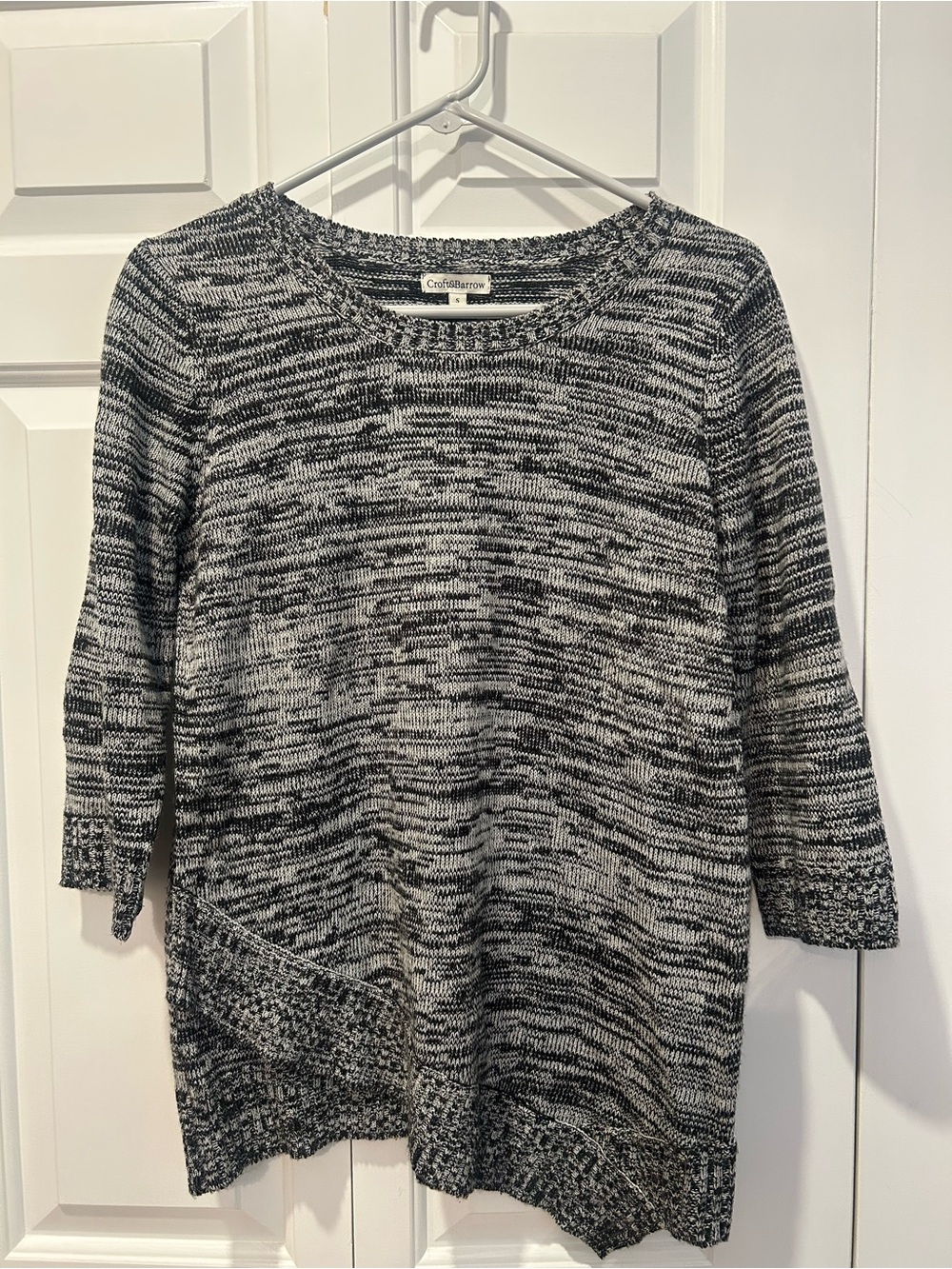 Croft & Barrow Black and White Marled Knit Sweater- 3/4 sleeves, light weight. S